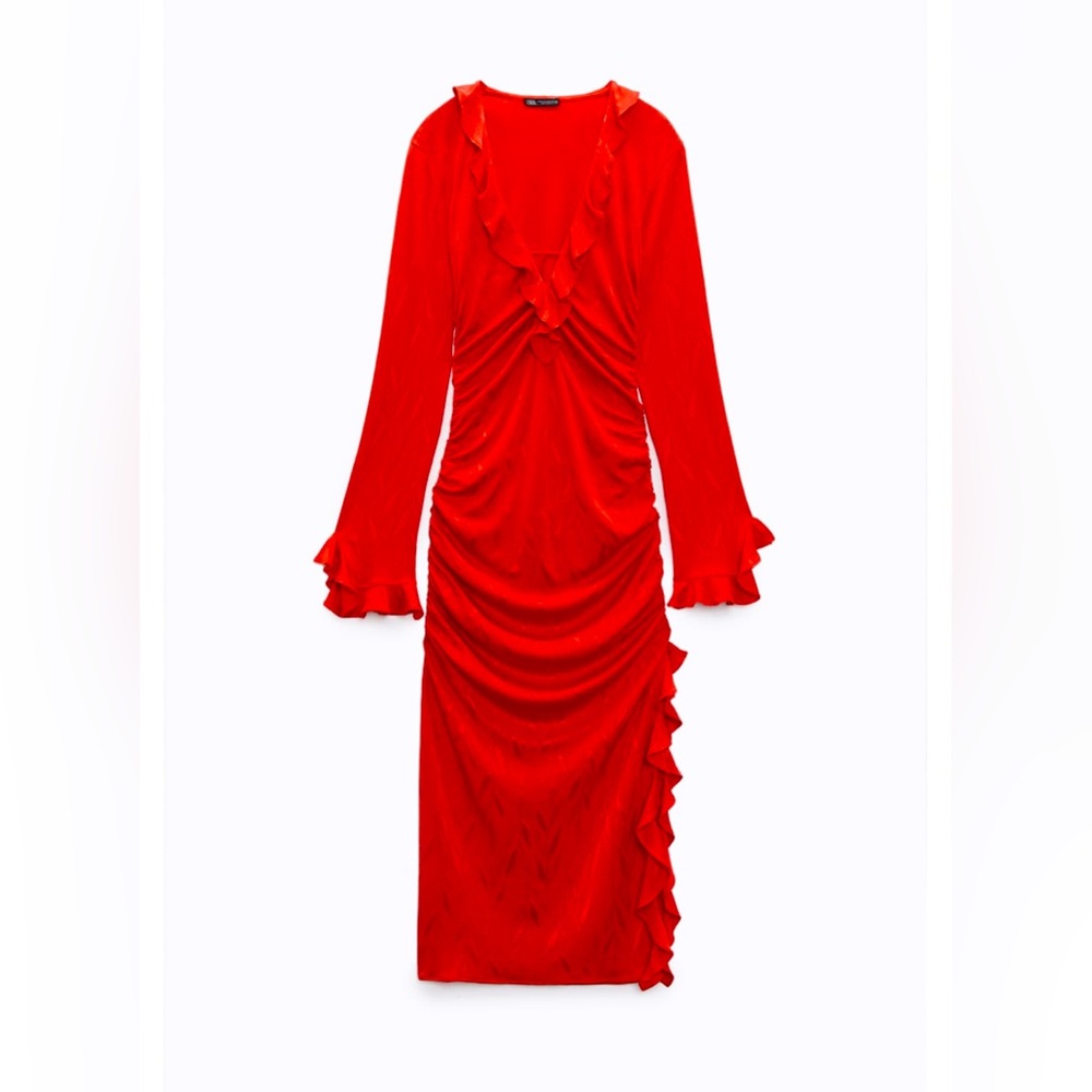ZARA size M JACQUARD RUFFLED DRESS
RED - REF.a 2298/473